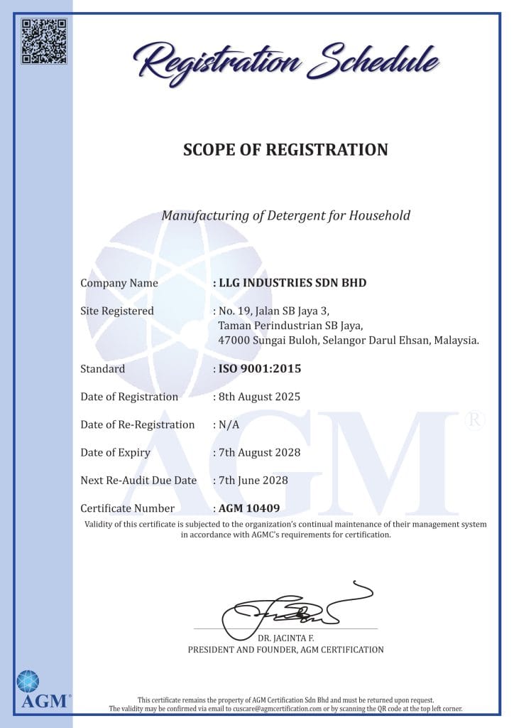 ISO 9001:2015 scope of registration schedule